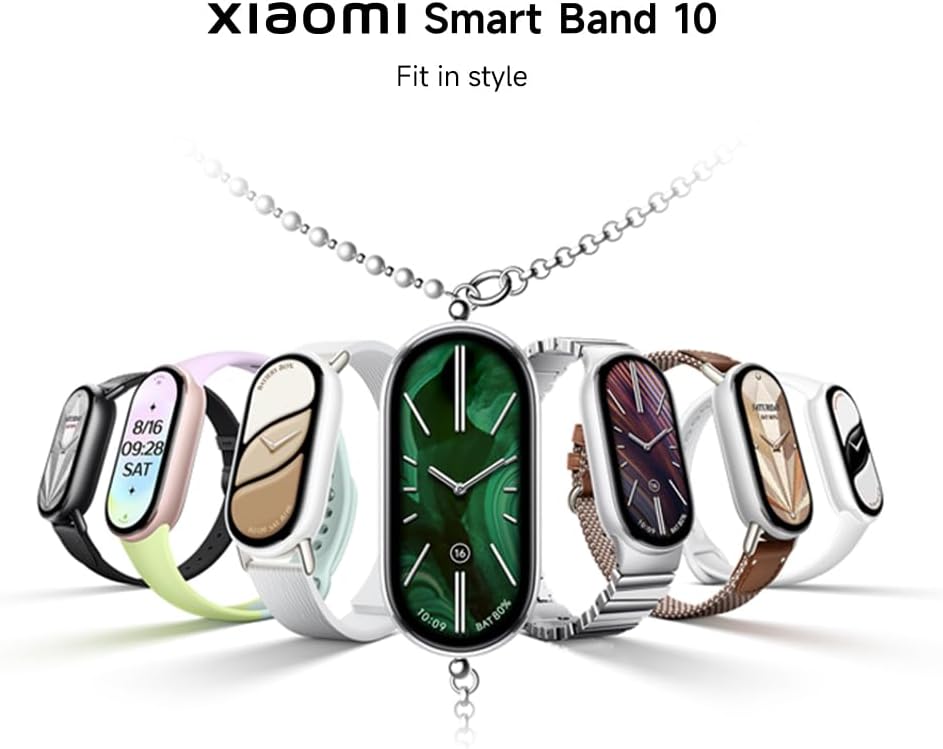 Schermata dello smartwatch Xiaomi Smart Band 10 che mostra il monitoraggio del battito cardiaco durante lo sport.