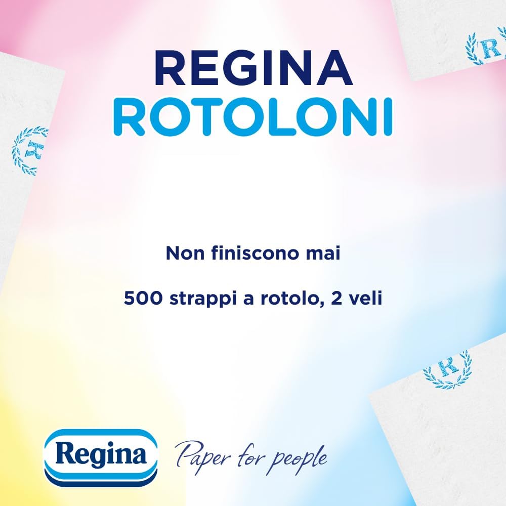 Regina Rotoloni, 8 Maxi Rotoli di Carta Igienica a 2 Veli | 500 Fogli, Lunghi Più del Doppio dei Normali Rotoli, Confezione 50% in…