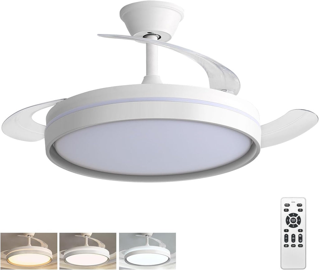 EXTRASTAR 106cm Ventilatore da Soffitto con Luce e pale retrattili, Silenzioso Lampada Ventilatore…