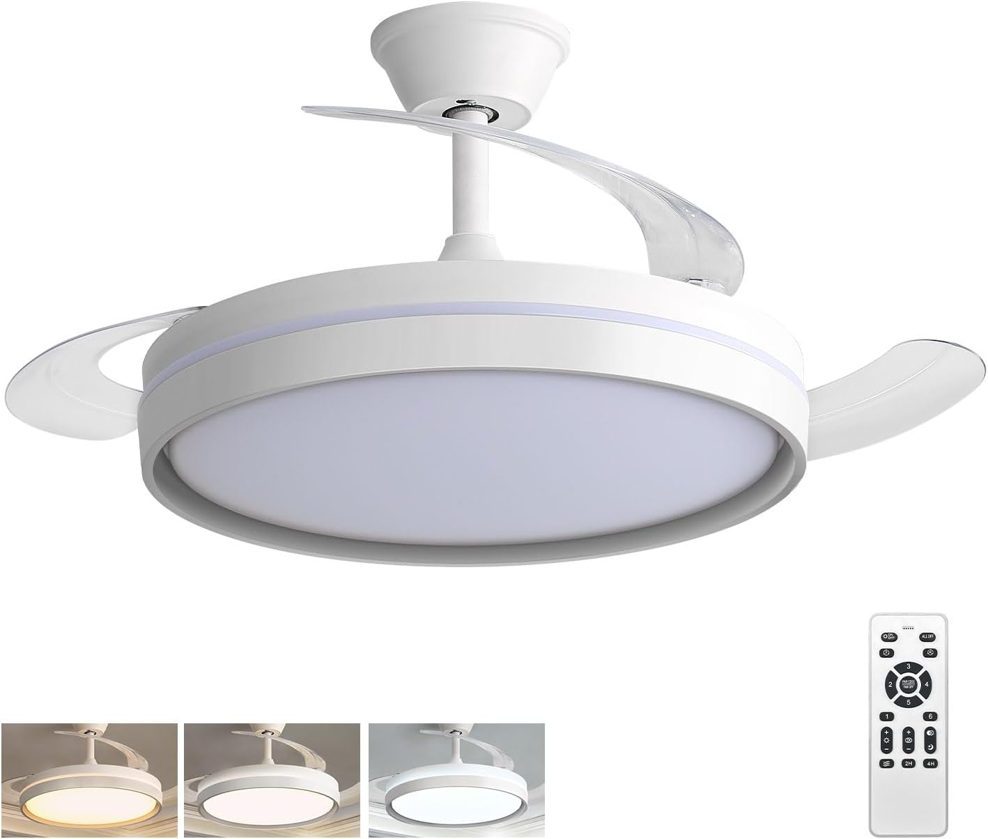 EXTRASTAR 106cm Ventilatore da Soffitto con Luce e pale retrattili, Silenzioso Lampada Ventilatore…
