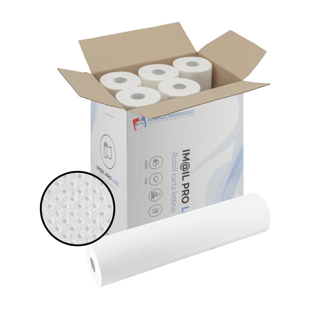 IMBALLAGGI 2000 - Rotolo Carta Lettino Massaggio, 6 Pezzi 60 cm x 55M in 100% Cellulosa, 1x6 Rotoli Carta Lettino Estetista Assorbenti…