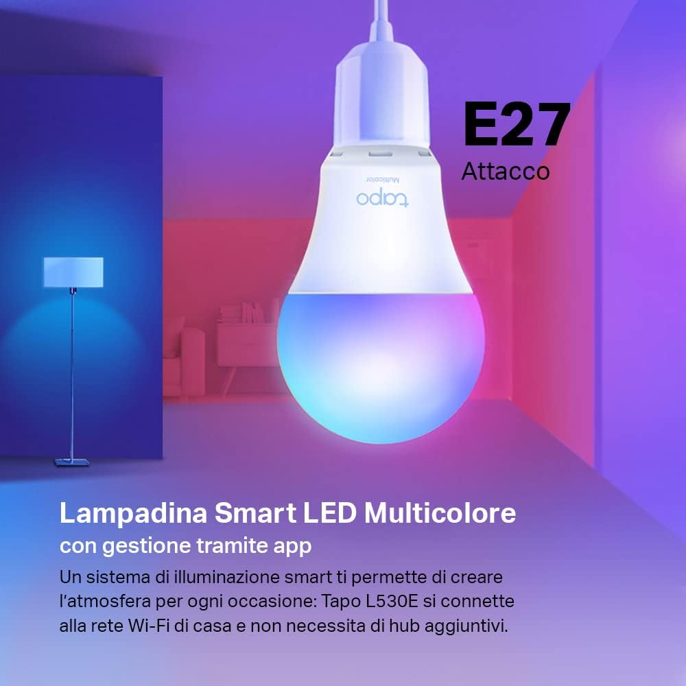 Tapo L530E Lampadina WiFi Intelligente LED Smart Multicolore, E27, Compatibile con Alexa e…