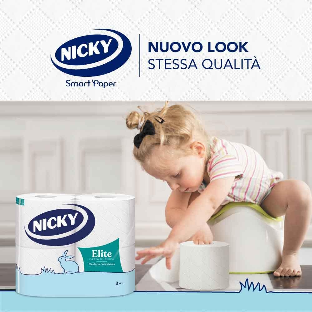 Nicky Elite - 4 Rotoli di Carta Igienica a 3 Veli | 170 Soffici Fogli, Morbida e Resistente a Contatto con la Pelle, Dermatologicamente…