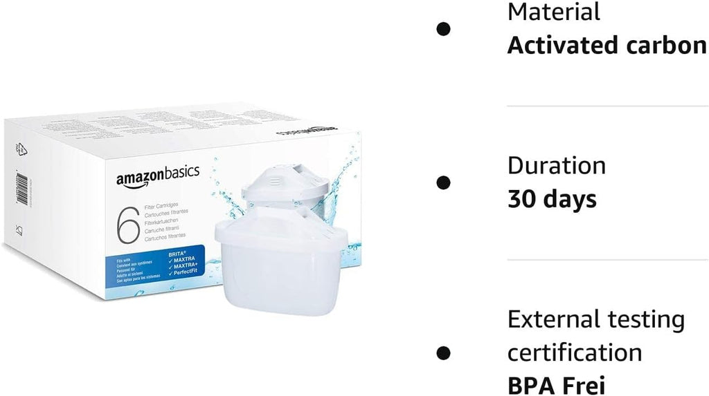 Amazon Basics Filtri per acqua, adatto e compatibile con tutte le caraffe BRITA, incluse le PerfectFit, 6 unità, confezione da 1