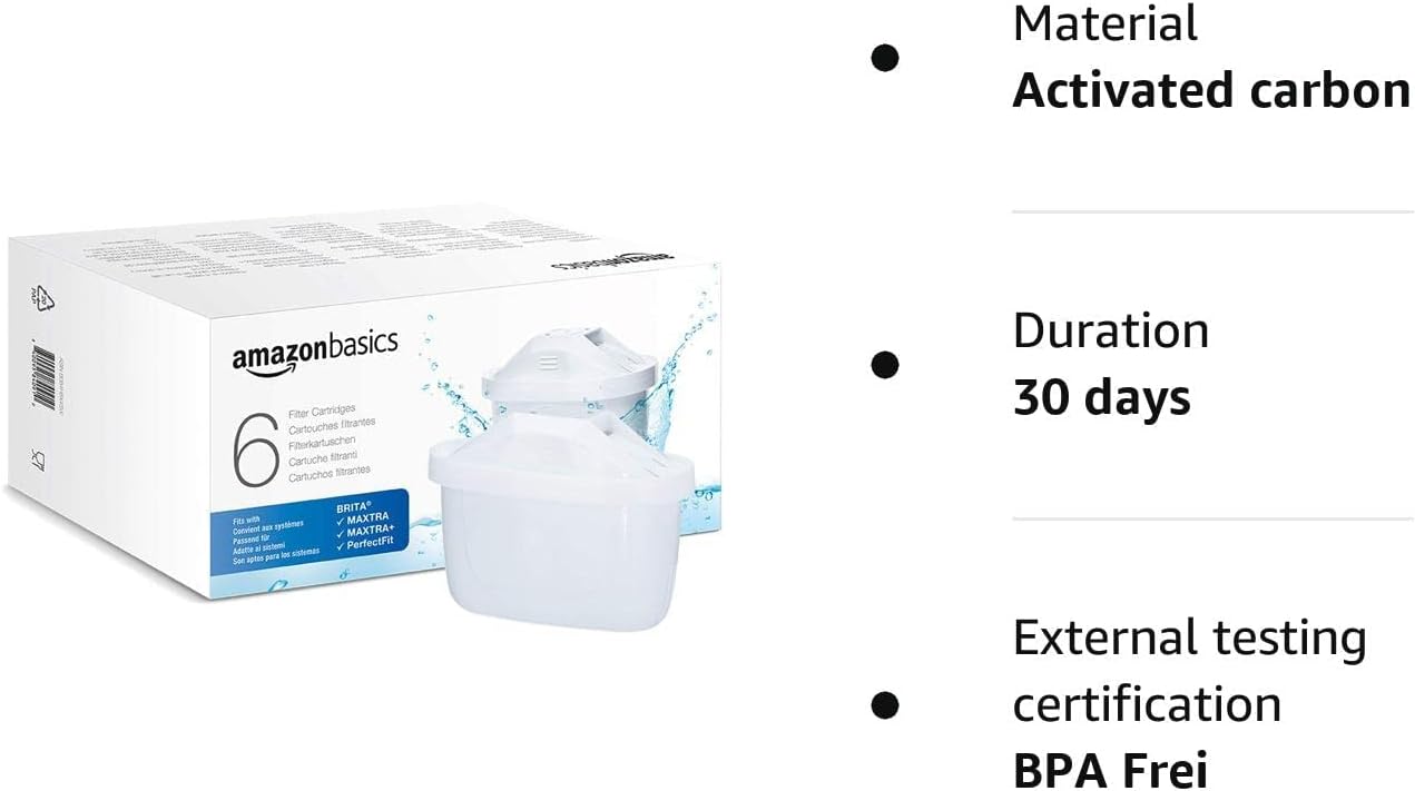 Amazon Basics Filtri per acqua, adatto e compatibile con tutte le caraffe BRITA, incluse le PerfectFit, 6 unità, confezione da 1