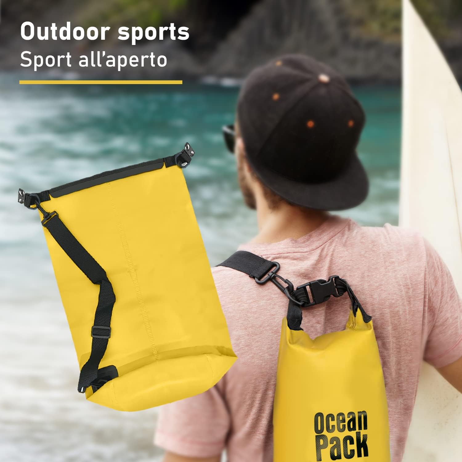 Dry Bag, Borsa Sacca Zaino Impermeabile Waterproof, chiusura a rotolo e tracolla, custodia impermeabile per cellulare e…
