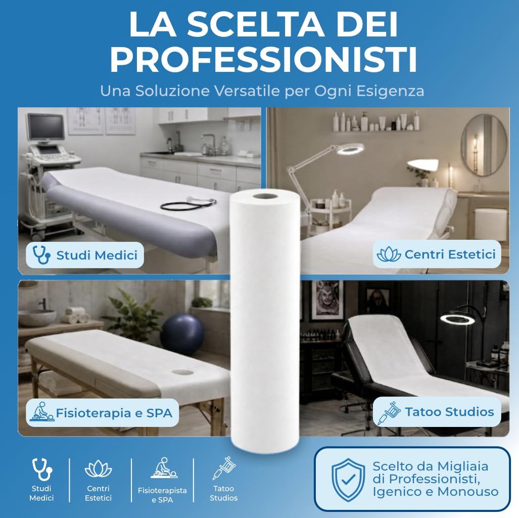 IMBALLAGGI 2000 - Rotolo Carta Lettino Massaggio, 6 Pezzi 60 cm x 55M in 100% Cellulosa, 1x6 Rotoli Carta Lettino Estetista Assorbenti…
