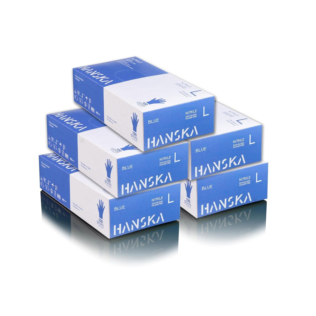 HANSKA 100 Guanti Monouso Nitrile Blu - Senza Polvere - Usa e Getta- Ambidestri - Non Sterili - Base di Gomma - Adatti per…