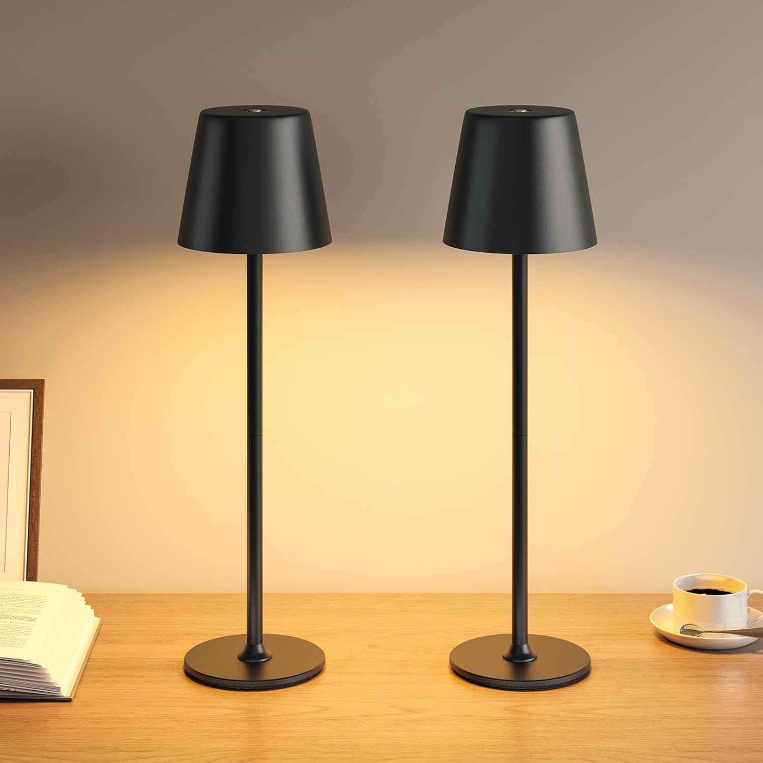 UPXNBOR 2 Pezzi Lampada da Tavolo in Metallo, Lampada LED da Tavolo Senza Fili Ricaricabile, 3 Livelli di Luminosità Regolabili,…