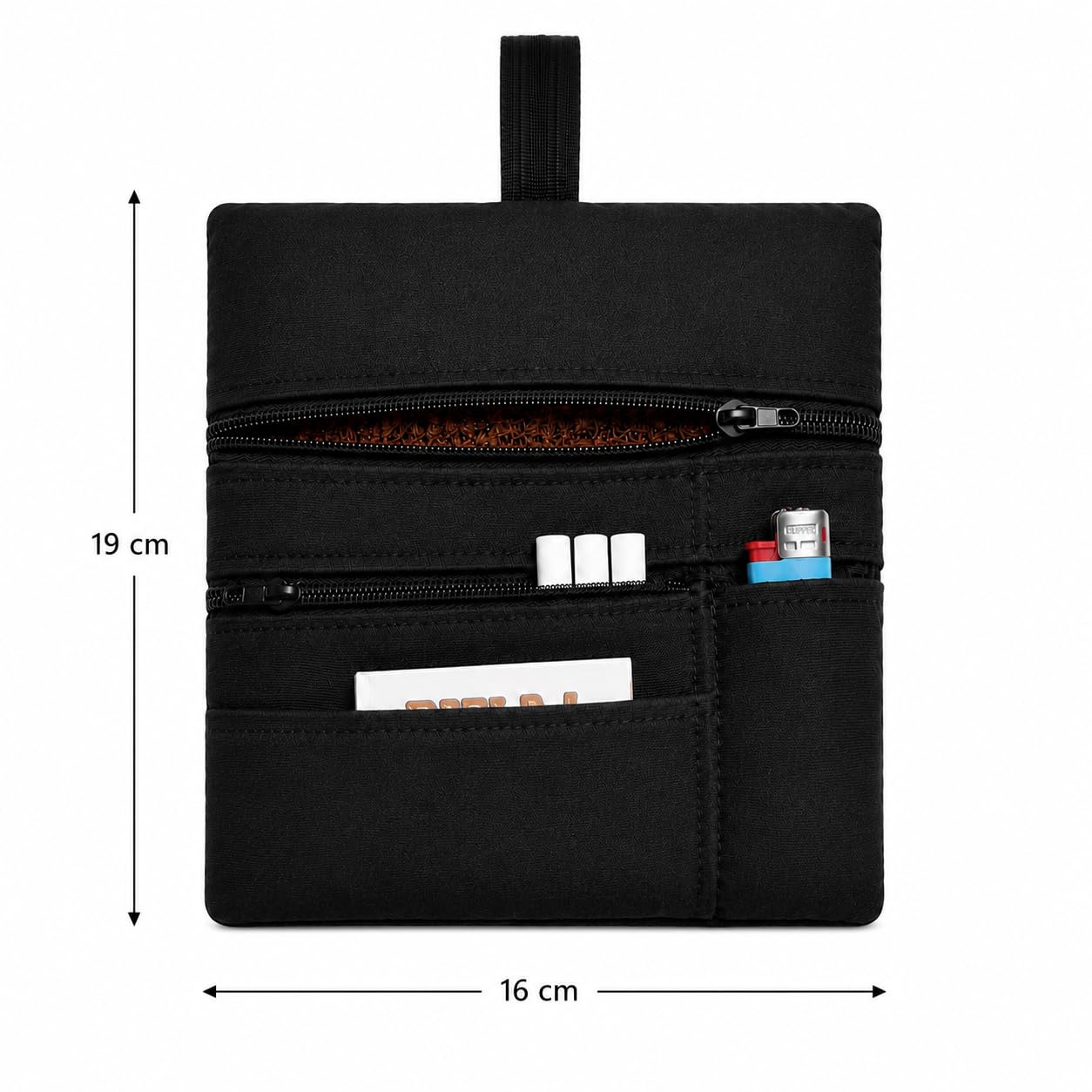 Russo Handmade Portatabacco Artigianale in Tessuto con Doppia Zip, 4 Scomparti Porta Cartine e Filtri, Nero