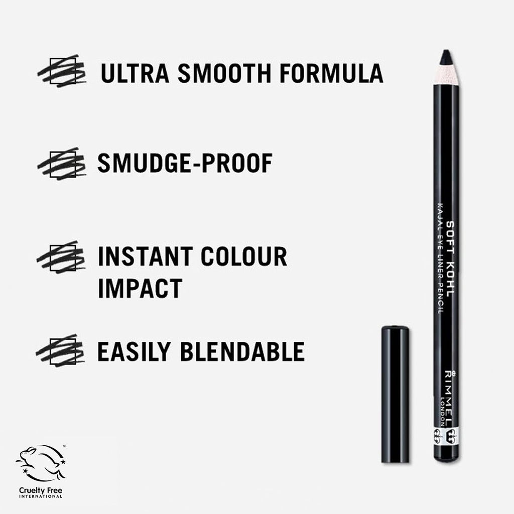 Rimmel London Soft Kohl Kajal Eyeliner Matita Occhi Morbida, 061 Jet Black
