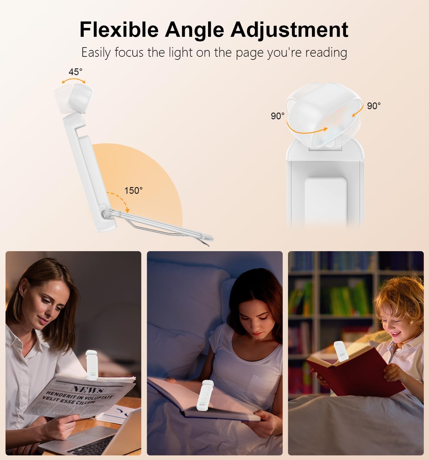 Gritin Luce per Lettura Libri a Letto, 7 LED Luce Lampada da Lettura per Libro Ricaricabile Clip, 3 Temperatura Colorei, 5…