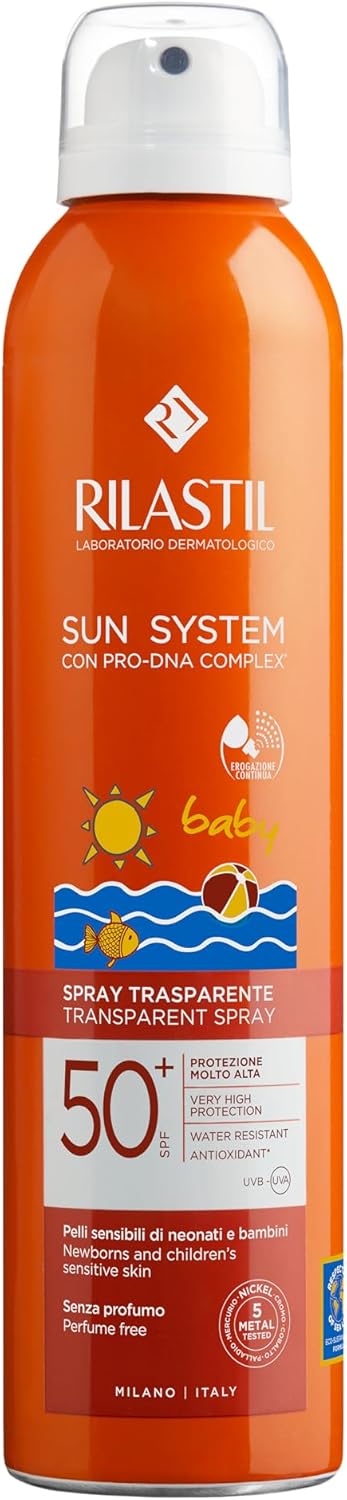 Rilastil Sun System Baby Transparent Spray SPF50+, Spray Corpo Bambini Trasparente, Previene Scottature, Macchie ed…