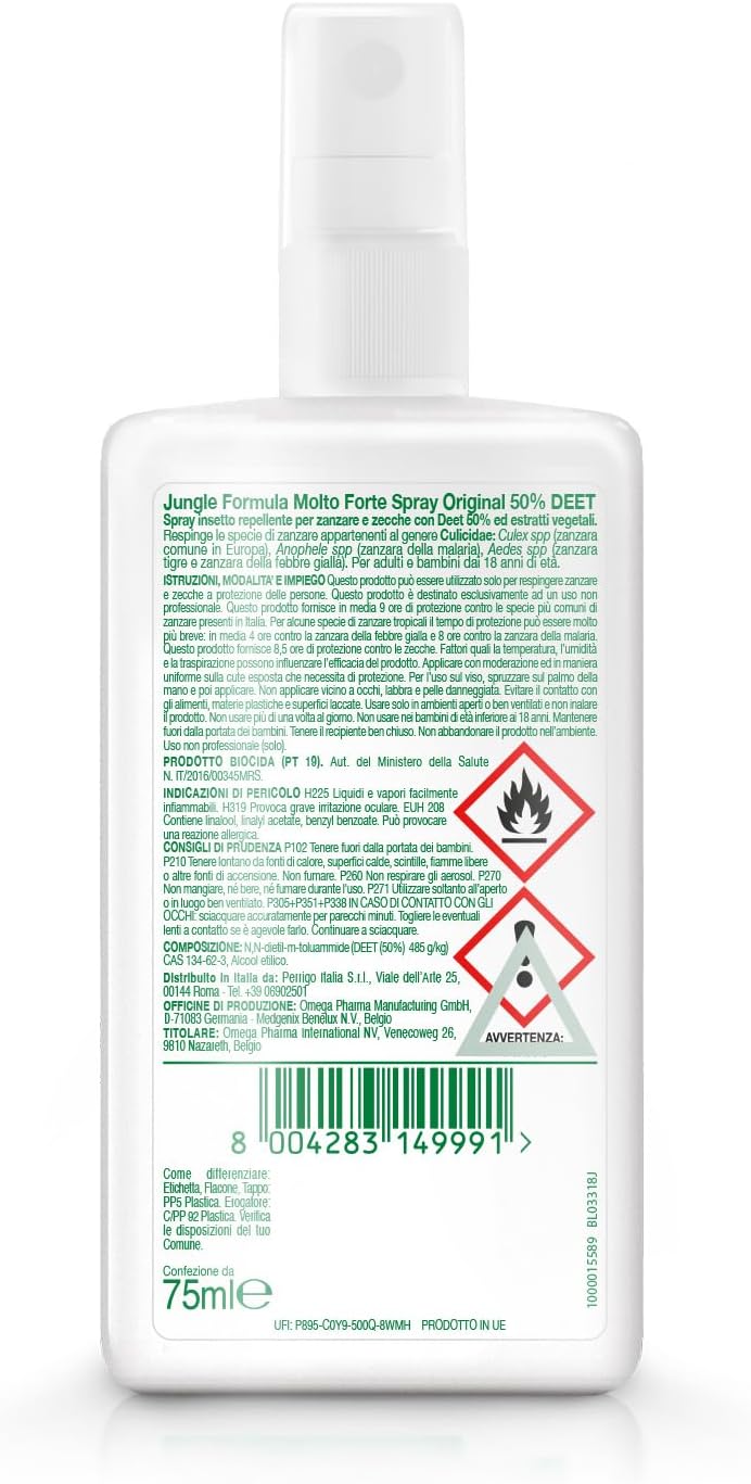 Jungle Formula Molto Forte Spray Repellente antizanzare - Fino a 9 ore di protezione - Zanzare, zecche, insetti aggressivi - Deet 50%…