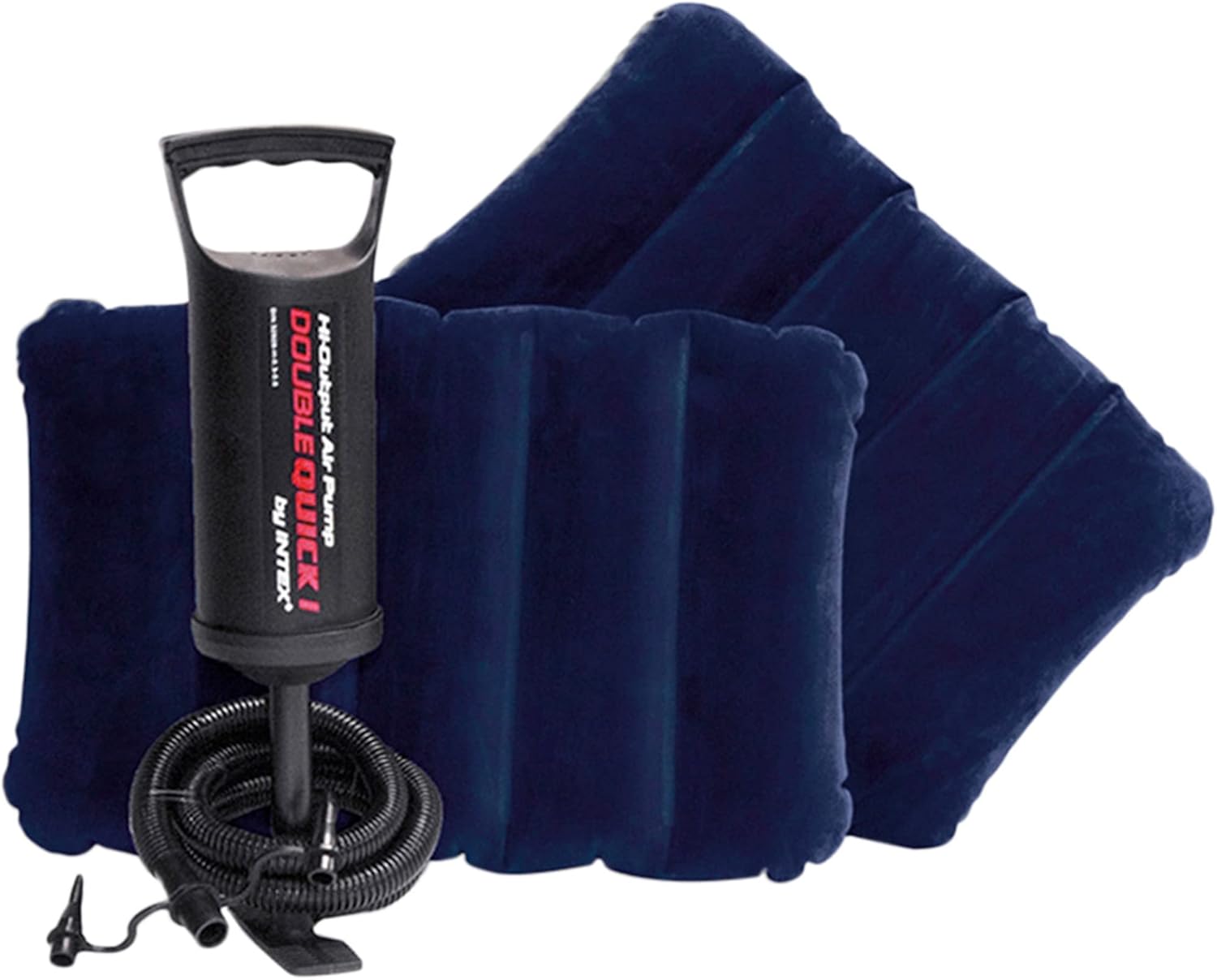 Intex 64765 - Materasso Gonfiabile Classic Downy Matrimoniale, Due Cuscini e Pompa Manuale, PVC, Blu, 152x203x25 cm