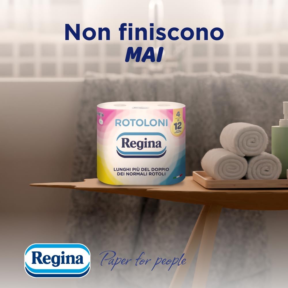 Regina Rotoloni, 8 Maxi Rotoli di Carta Igienica a 2 Veli | 500 Fogli, Lunghi Più del Doppio dei Normali Rotoli, Confezione 50% in…