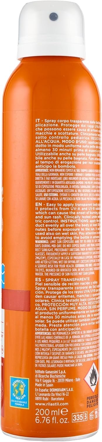 Rilastil Sun System Baby Transparent Spray SPF50+, Spray Corpo Bambini Trasparente, Previene Scottature, Macchie ed…