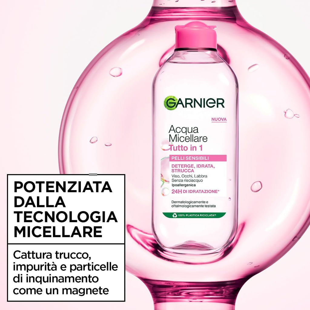 Garnier SkinActive Acqua Micellare Tutto in 1, Per Pelli Sensibili, 100% del Trucco Rimosso, Pelle Detersa e Idratata per 12H, Senza Residui…