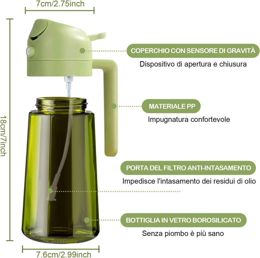 YARRAMATE Spruzzino Olio in Vetro Luce Blocco Scuro Verde per Friggitrice Aria 2 in 1, 470 ml Dosatore d'Oliva Bottiglia e Oliera…
