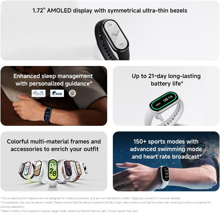 Dettaglio della ricarica rapida magnetica del bracciale fitness Xiaomi Smart Band 10.