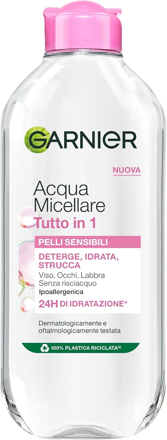 Garnier SkinActive Acqua Micellare Tutto in 1, Per Pelli Sensibili, 100% del Trucco Rimosso, Pelle Detersa e Idratata per 12H, Senza Residui…