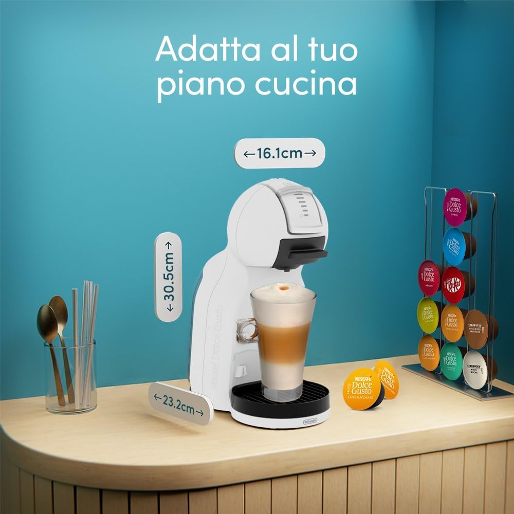 Dettaglio del sistema di inserimento della capsula nella macchina da caffè compatta De'Longhi Mini Me 2.