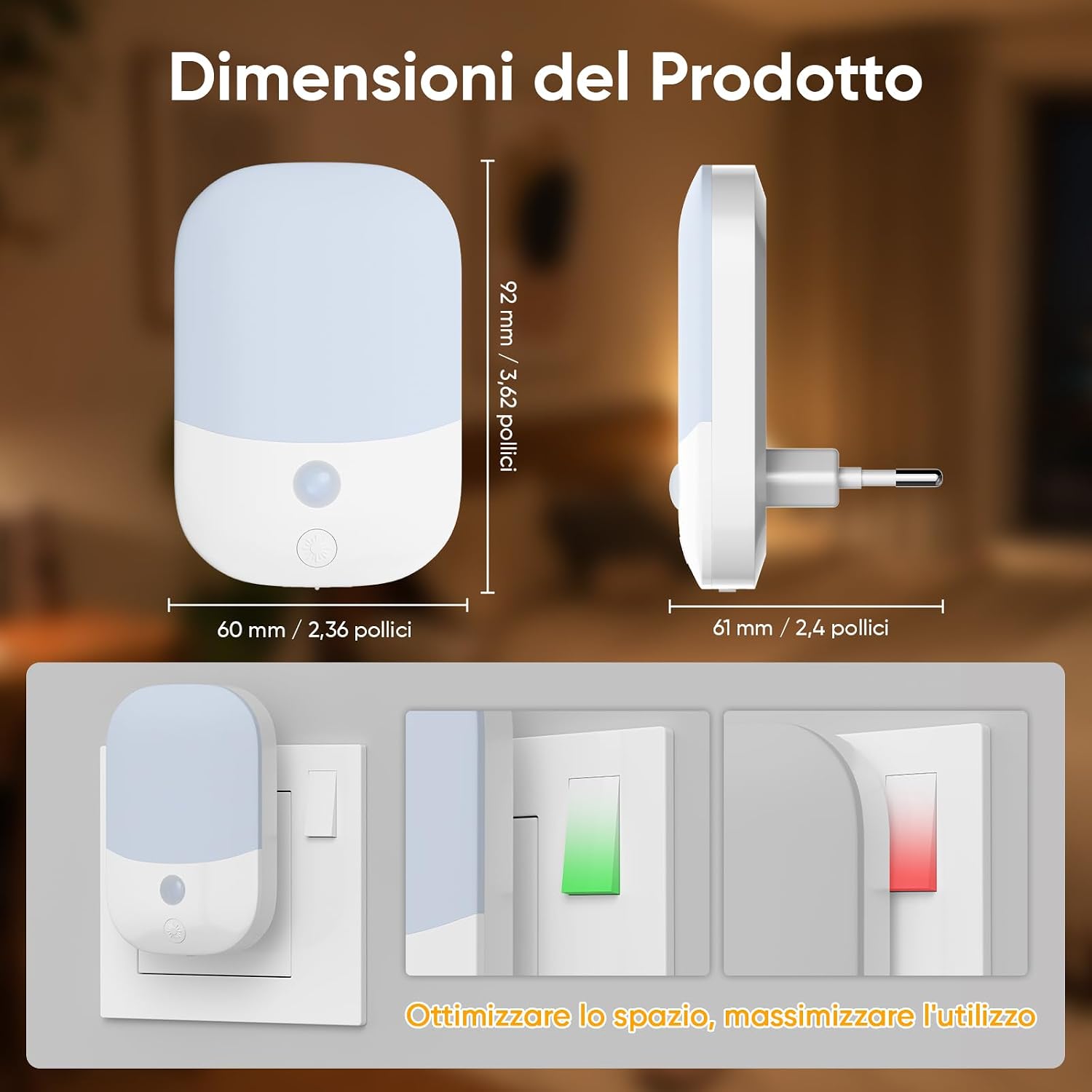 [2 Pezzi] Luce Notturna da Presa con Sensore Crepuscolare, 5 Livelli Dimmerabile, 3000K Bianco Caldo, Modalità ON/OFF/Auto, LED…