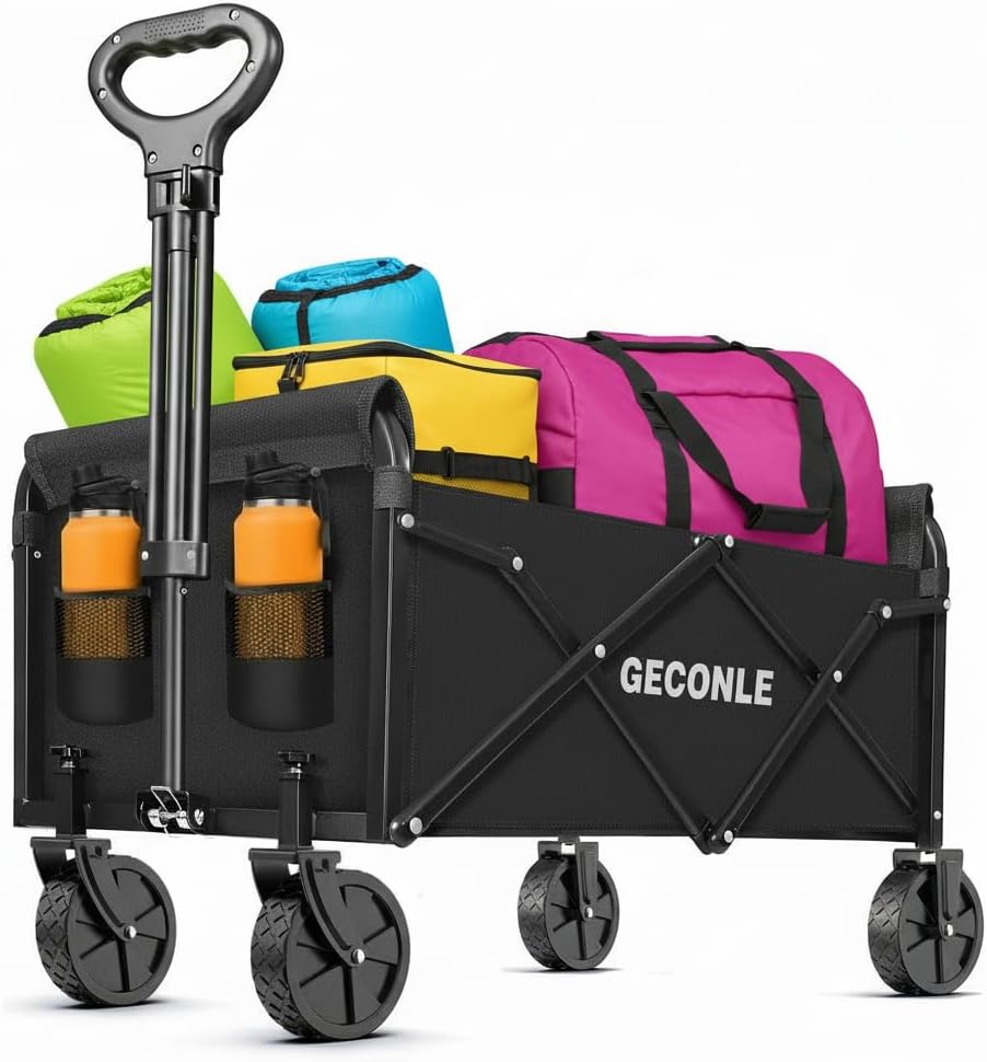 Carrello Pieghevole su Ruote, 100L 100KG Carrello Trasporto Con Ruote Rimovibili Braccioli Regolabili e Sacchetti per Tazze,…