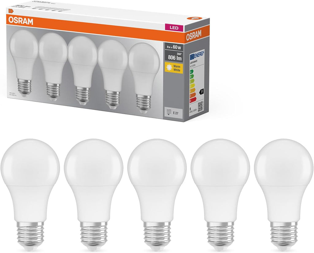 Osram LED Base Classic A Lampada, a Forma di Lampadina con Attacco E27, non…