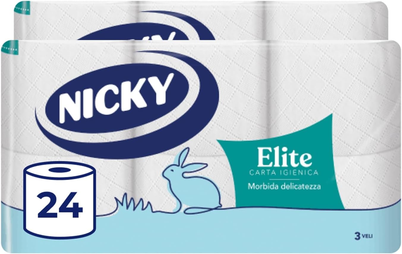 Nicky Elite - 4 Rotoli di Carta Igienica a 3 Veli | 170 Soffici Fogli, Morbida e Resistente a Contatto con la Pelle, Dermatologicamente…