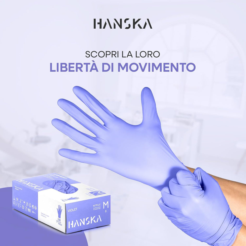 HANSKA 100 Guanti Monouso Nitrile Viola - Senza Polvere - Usa e Getta- Ambidestri - Non Sterili - Base di Gomma - Adatti per…