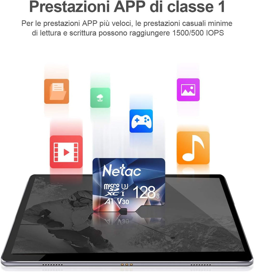 Netac 128Go Scheda Micro SD, Scheda di Memoria A1, U3, C10, V30, 4K, 667X, UHS-I Velocità fino a 100/30 MB/s (R/W) Micro SD…