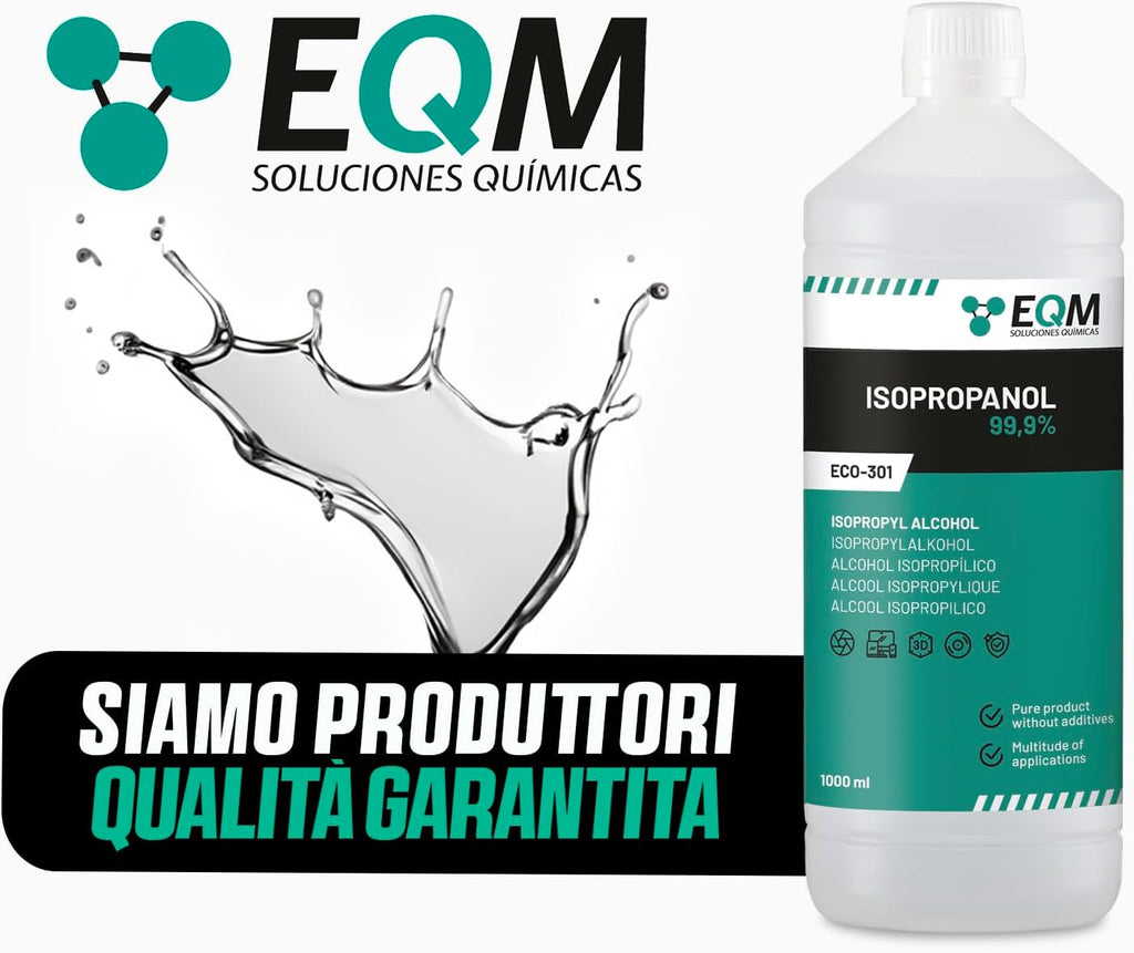 Alcool isopropilico EQM ECO-301 versato su un panno per la manutenzione di dispositivi tech.