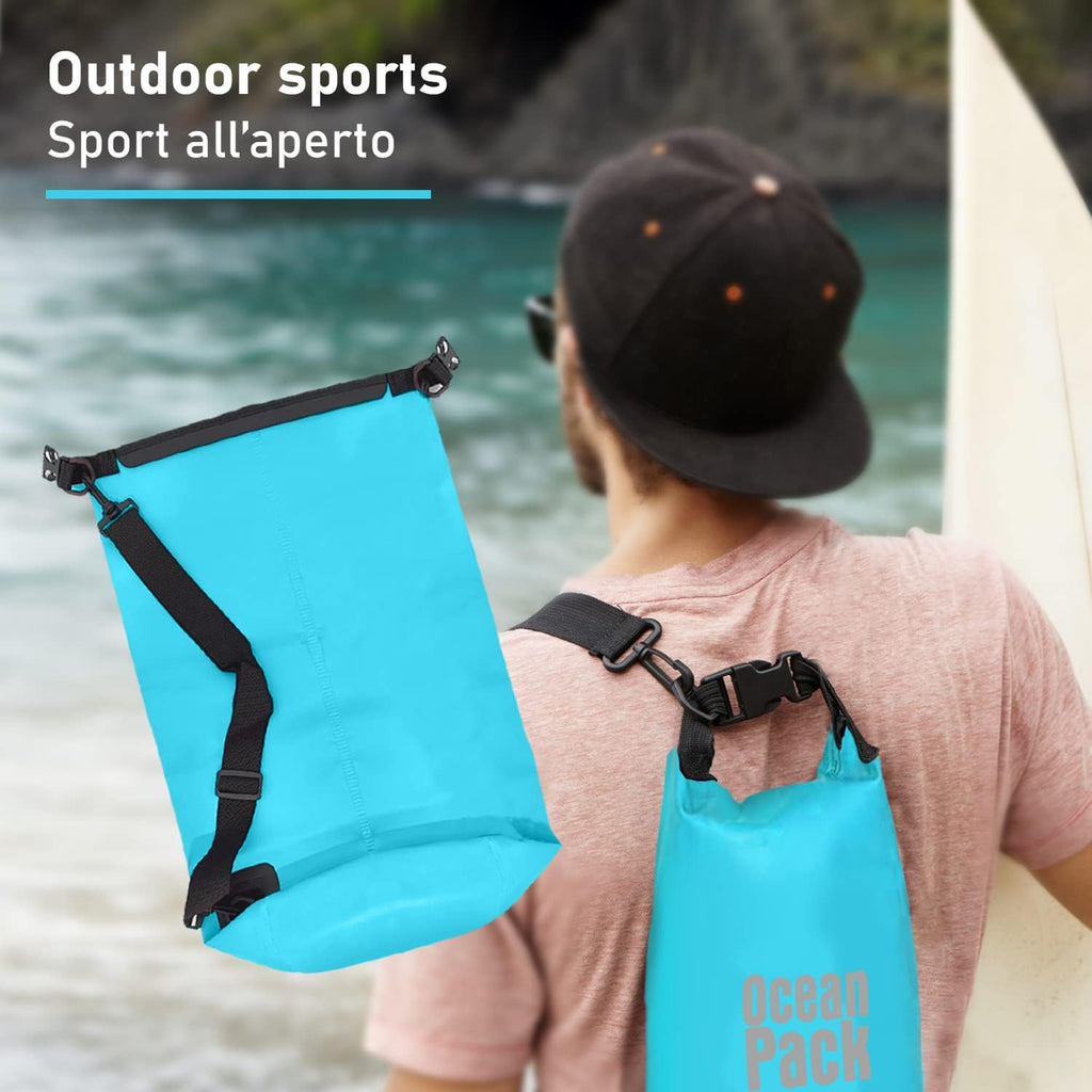 Dry Bag, Borsa Sacca Zaino Impermeabile Waterproof, chiusura a rotolo e tracolla, custodia impermeabile per cellulare e…