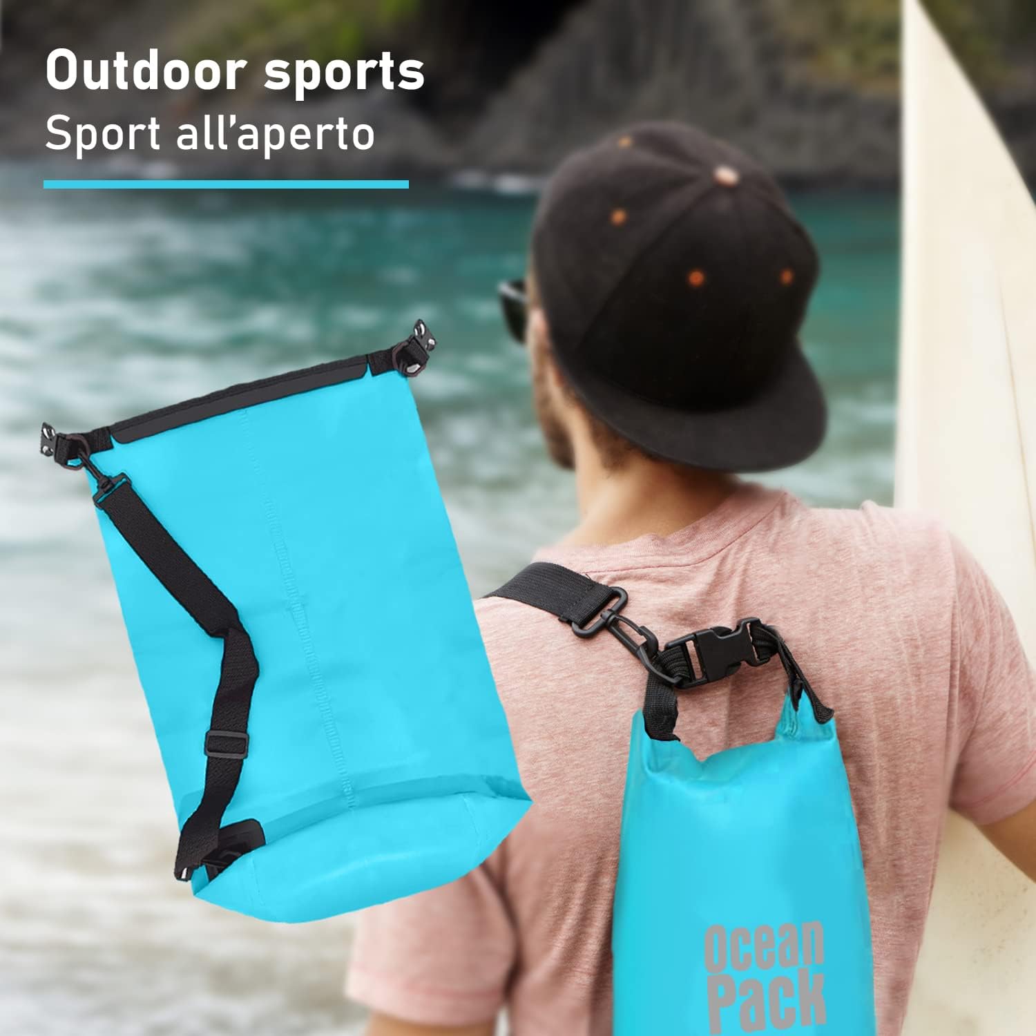 Dry Bag, Borsa Sacca Zaino Impermeabile Waterproof, chiusura a rotolo e tracolla, custodia impermeabile per cellulare e…