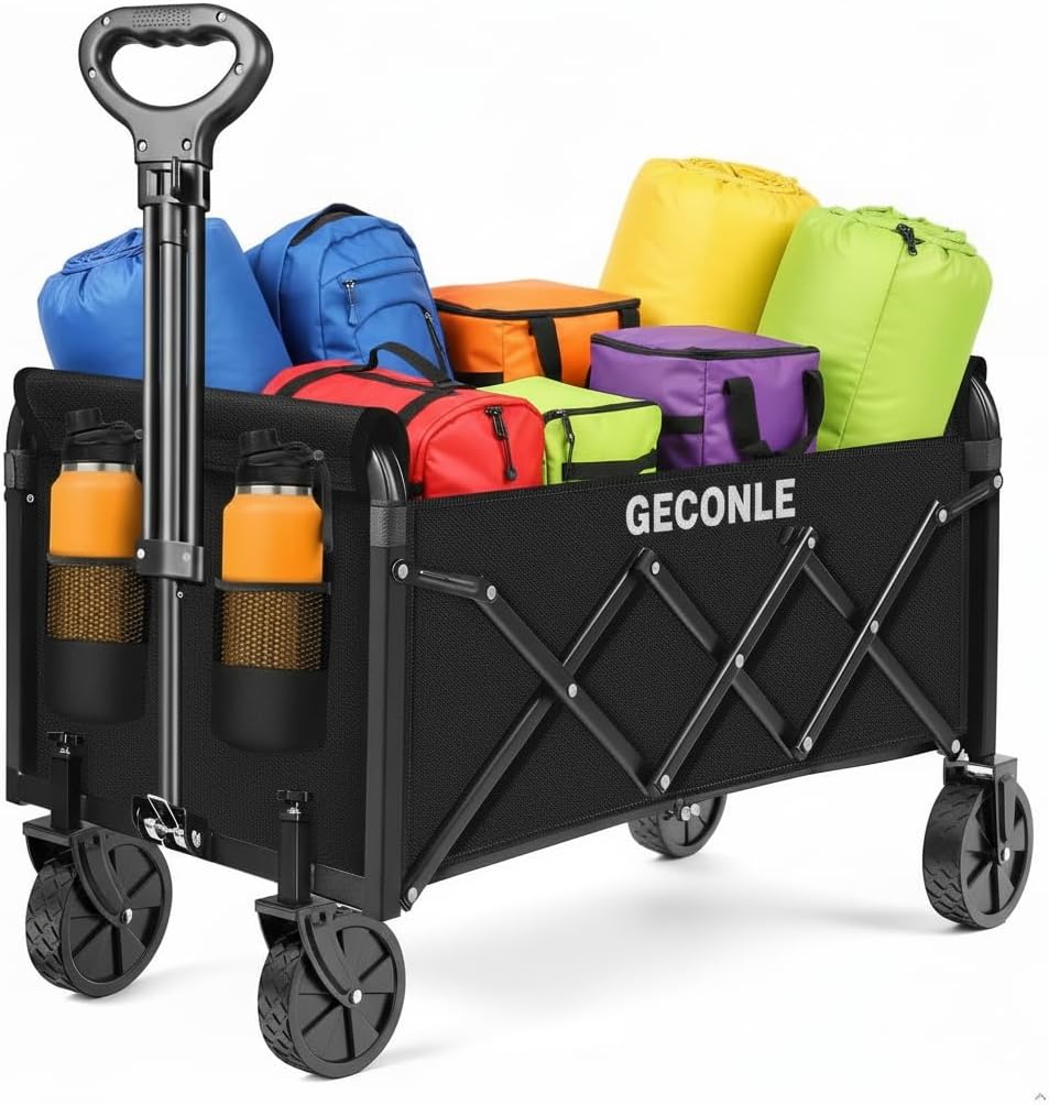 Carrello Pieghevole su Ruote, 100L 100KG Carrello Trasporto Con Ruote Rimovibili Braccioli Regolabili e Sacchetti per Tazze,…