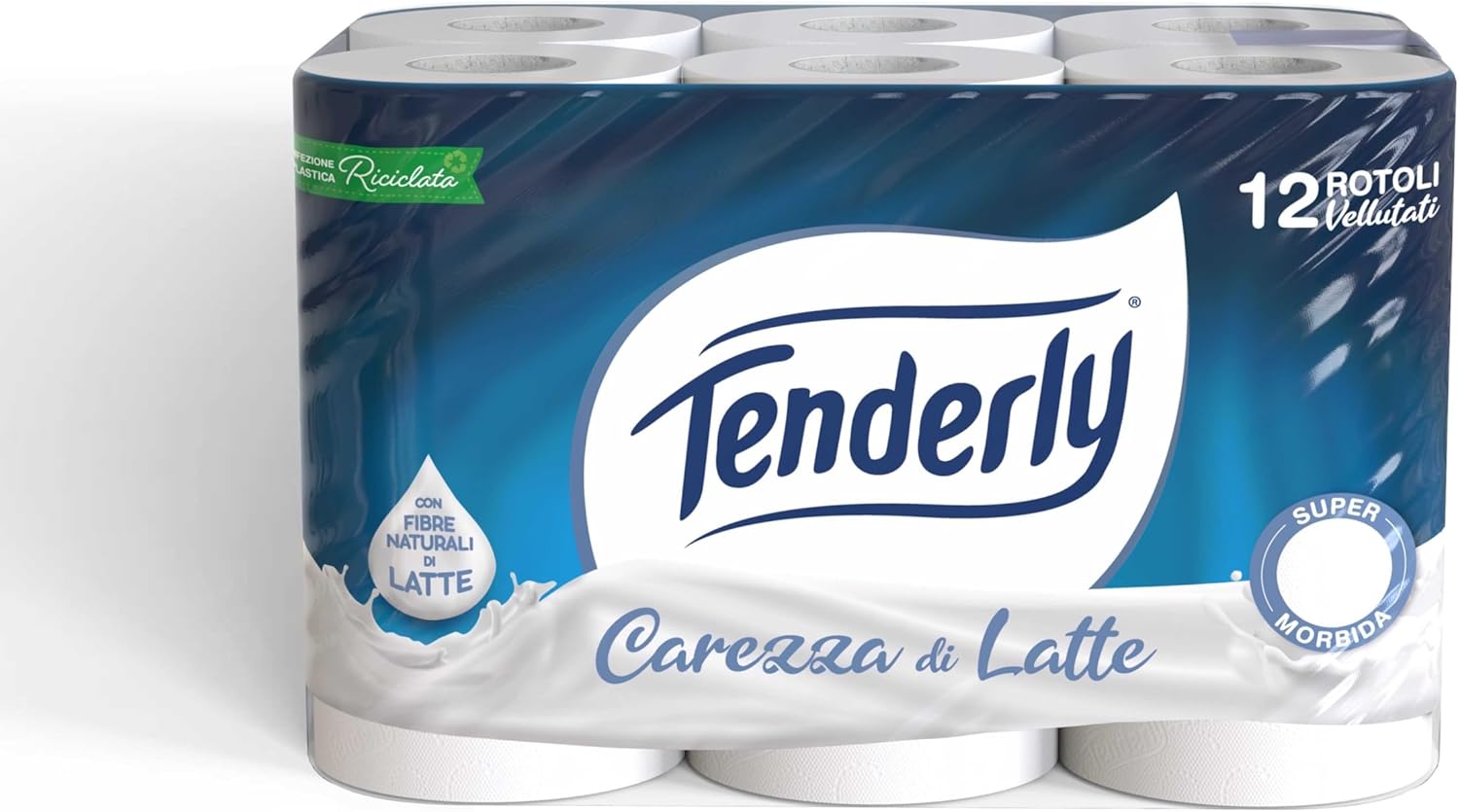 Tenderly Carezza di Latte, 6 Rotoli di Carta Igienica Morbidissima 2 Veli, Realizzata con Fibre 100% Naturali di Latte, Made in Italy