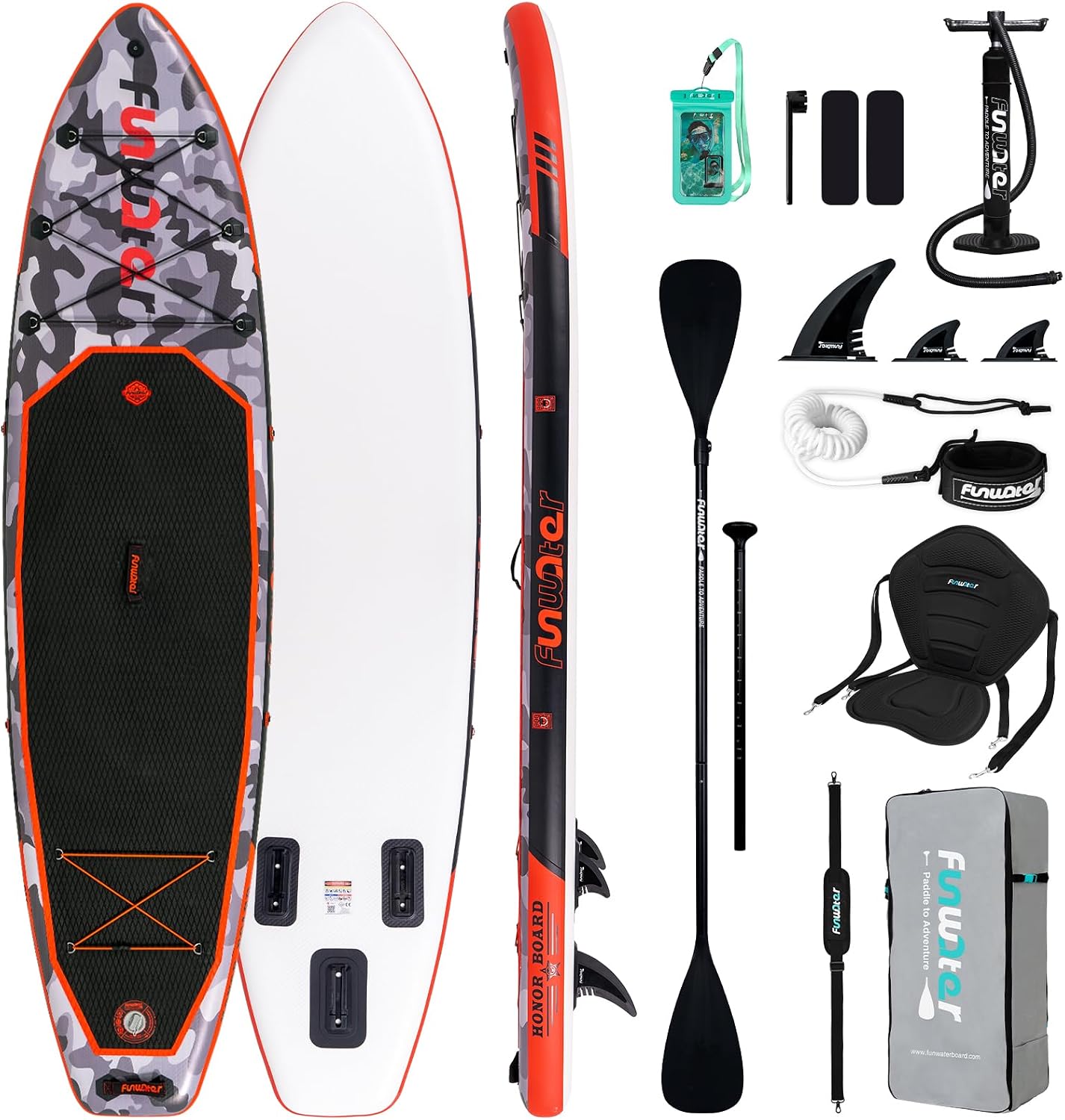 FunWater Sup Gonfiabile Portatile: Tavola Gonfiabile, Pinne, Pompa, Pagaia, Zaino e Guinzaglio di Sicurezza-Ideale per Adulti e…