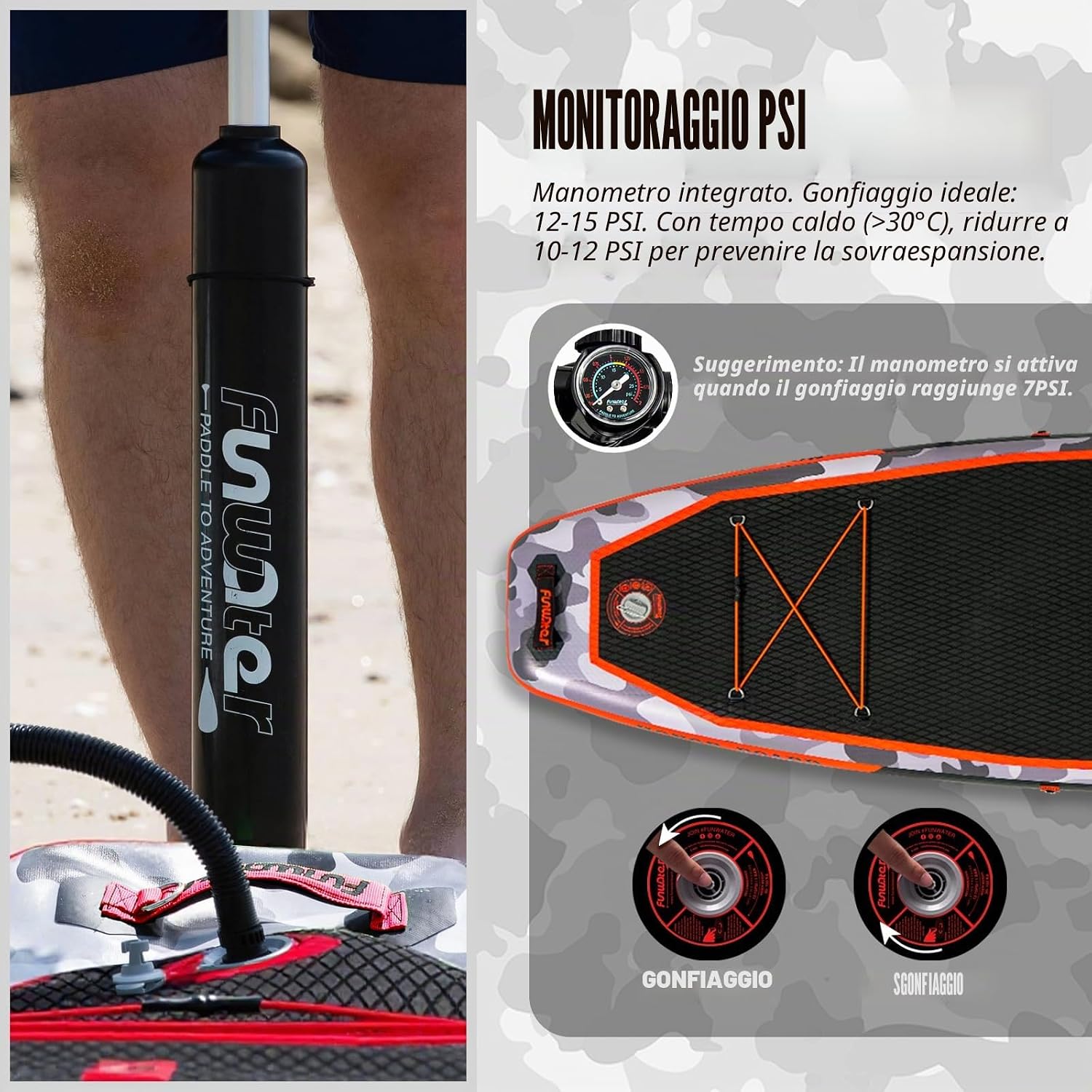 FunWater Sup Gonfiabile Portatile: Tavola Gonfiabile, Pinne, Pompa, Pagaia, Zaino e Guinzaglio di Sicurezza-Ideale per Adulti e…