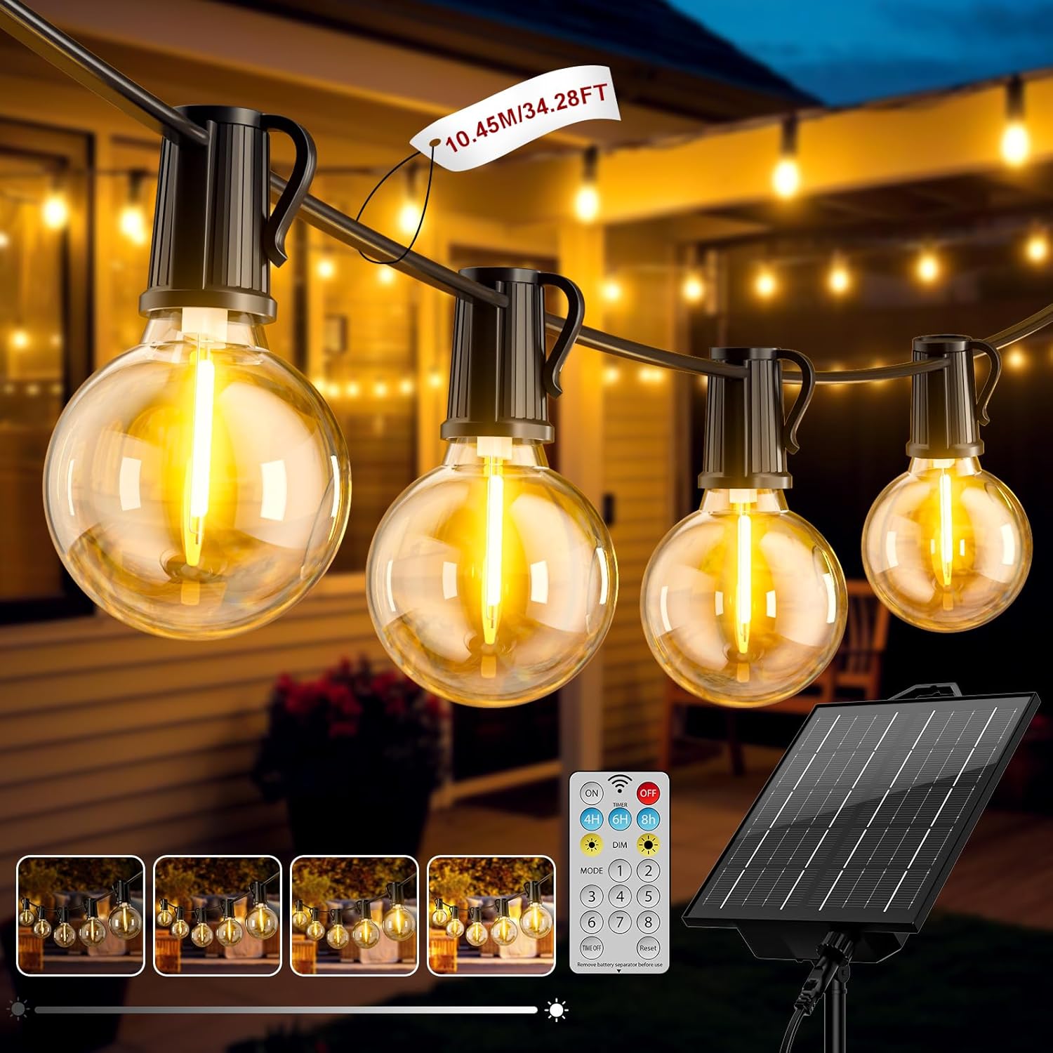FIFlying Catena Luminosa Esterno Solare 10.45M Luci Solari da Giardino con 12+1 Lampadine LED G40 Impermeabile Luci Gazebo…