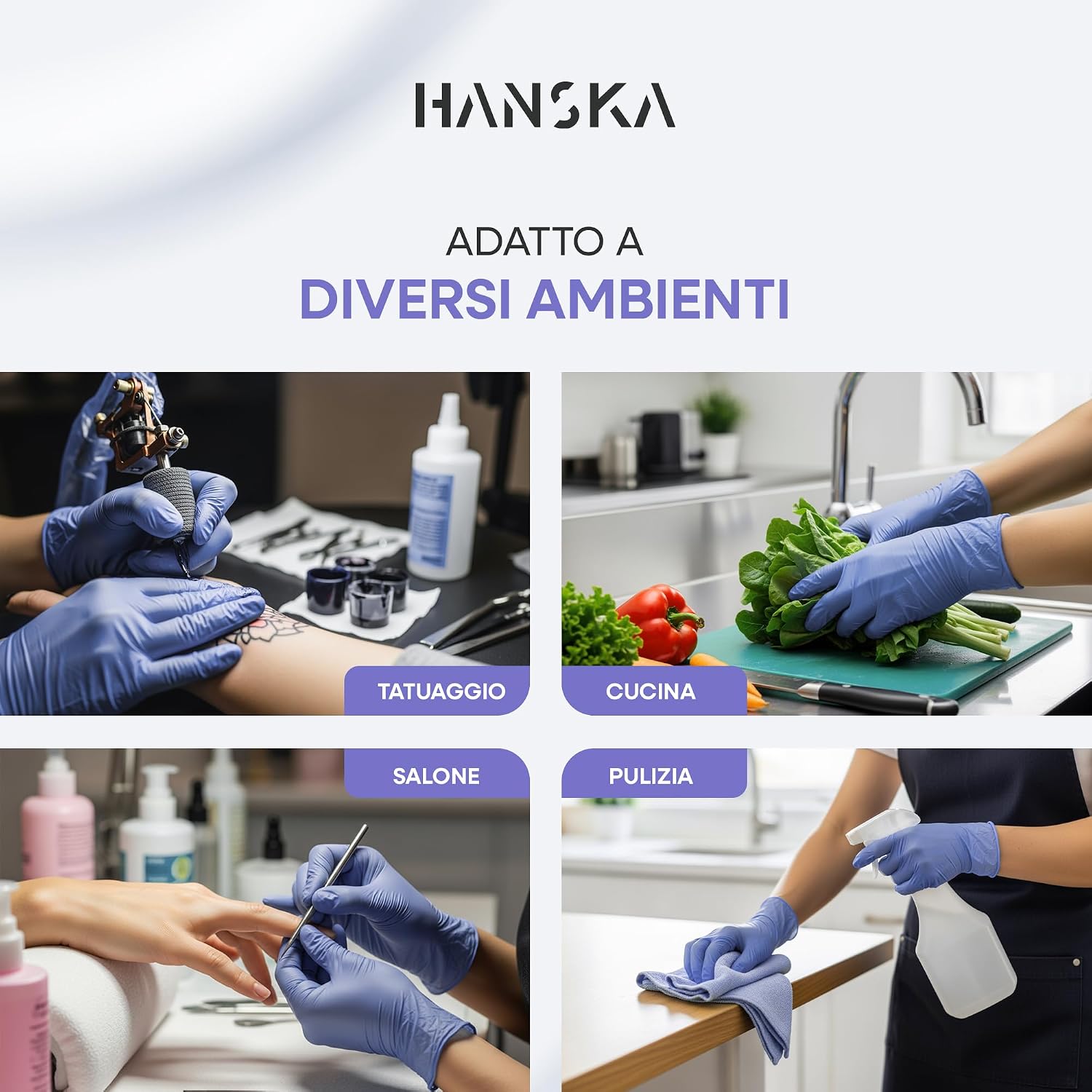 HANSKA 100 Guanti Monouso Nitrile Viola - Senza Polvere - Usa e Getta- Ambidestri - Non Sterili - Base di Gomma - Adatti per…