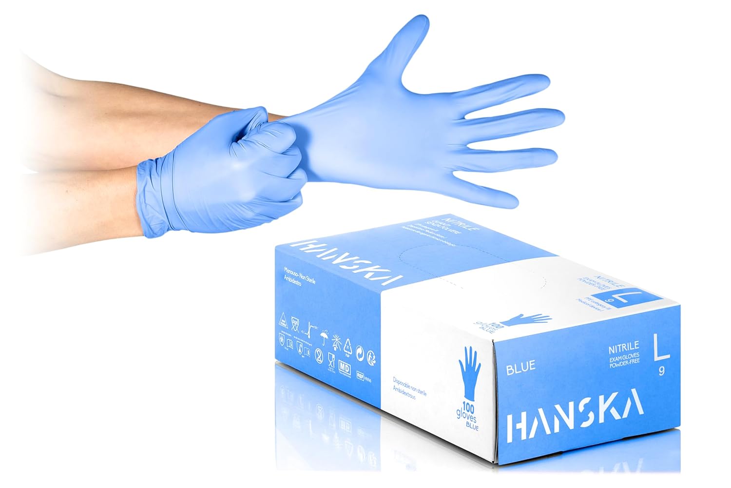 HANSKA 100 Guanti Monouso Nitrile Blu - Senza Polvere - Usa e Getta- Ambidestri - Non Sterili - Base di Gomma - Adatti per…