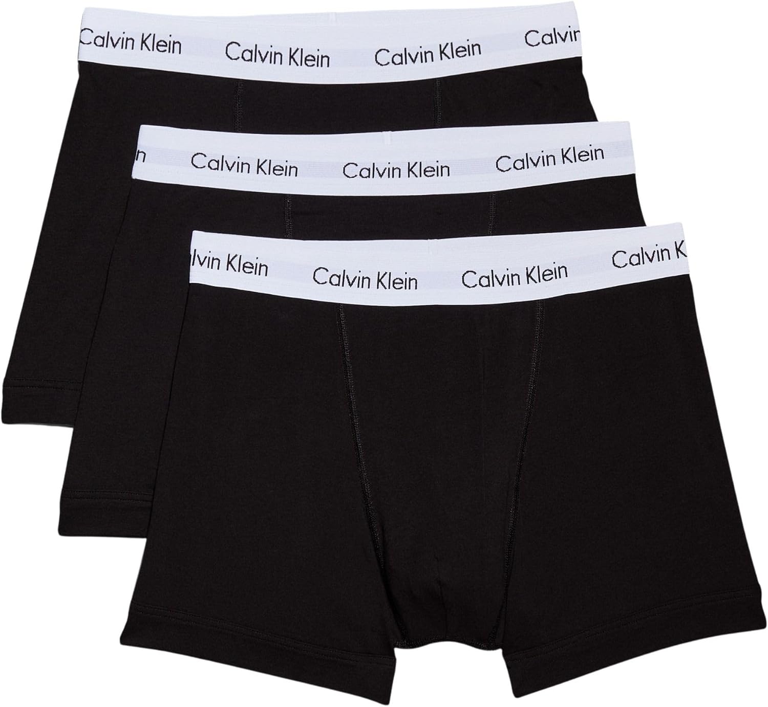 Tris di boxer Calvin Klein uomo in cotone nero, grigio e bianco con elastico logato in vita.