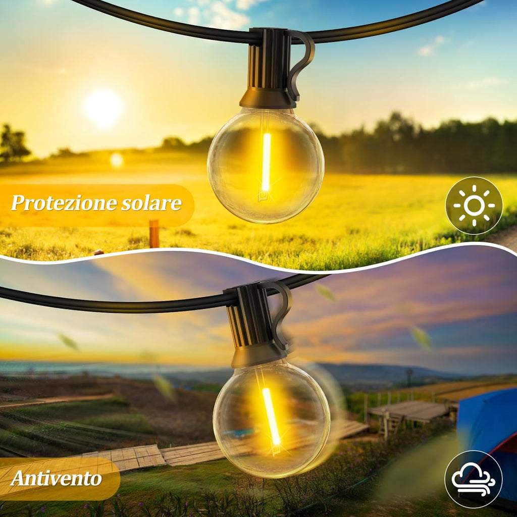 30 Metri Esterno Luci Giardino Catena - LED Lampadine Luminosa Gazebo Filo Illuminazione Balcone Lucine Terrazzo Luce Lampade…