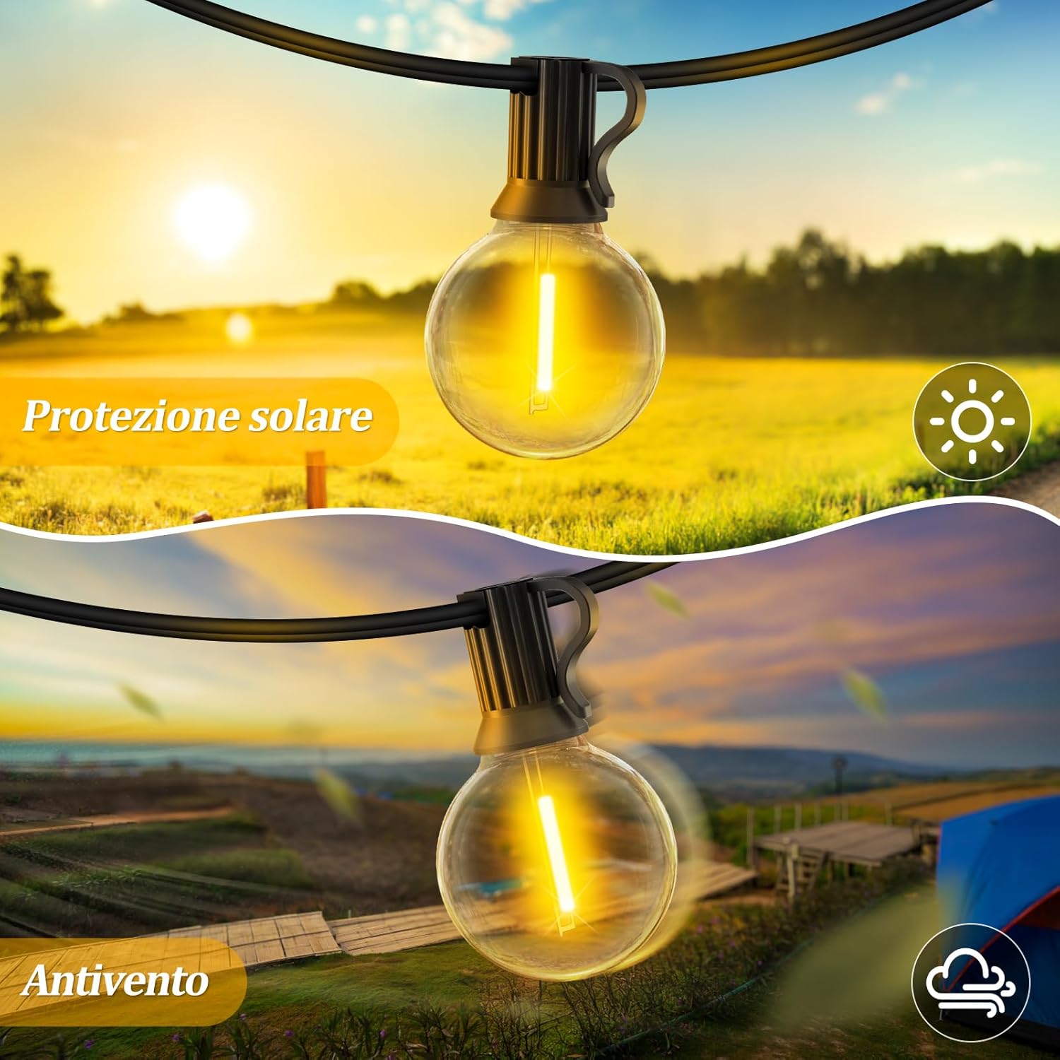 30 Metri Esterno Luci Giardino Catena - LED Lampadine Luminosa Gazebo Filo Illuminazione Balcone Lucine Terrazzo Luce Lampade…
