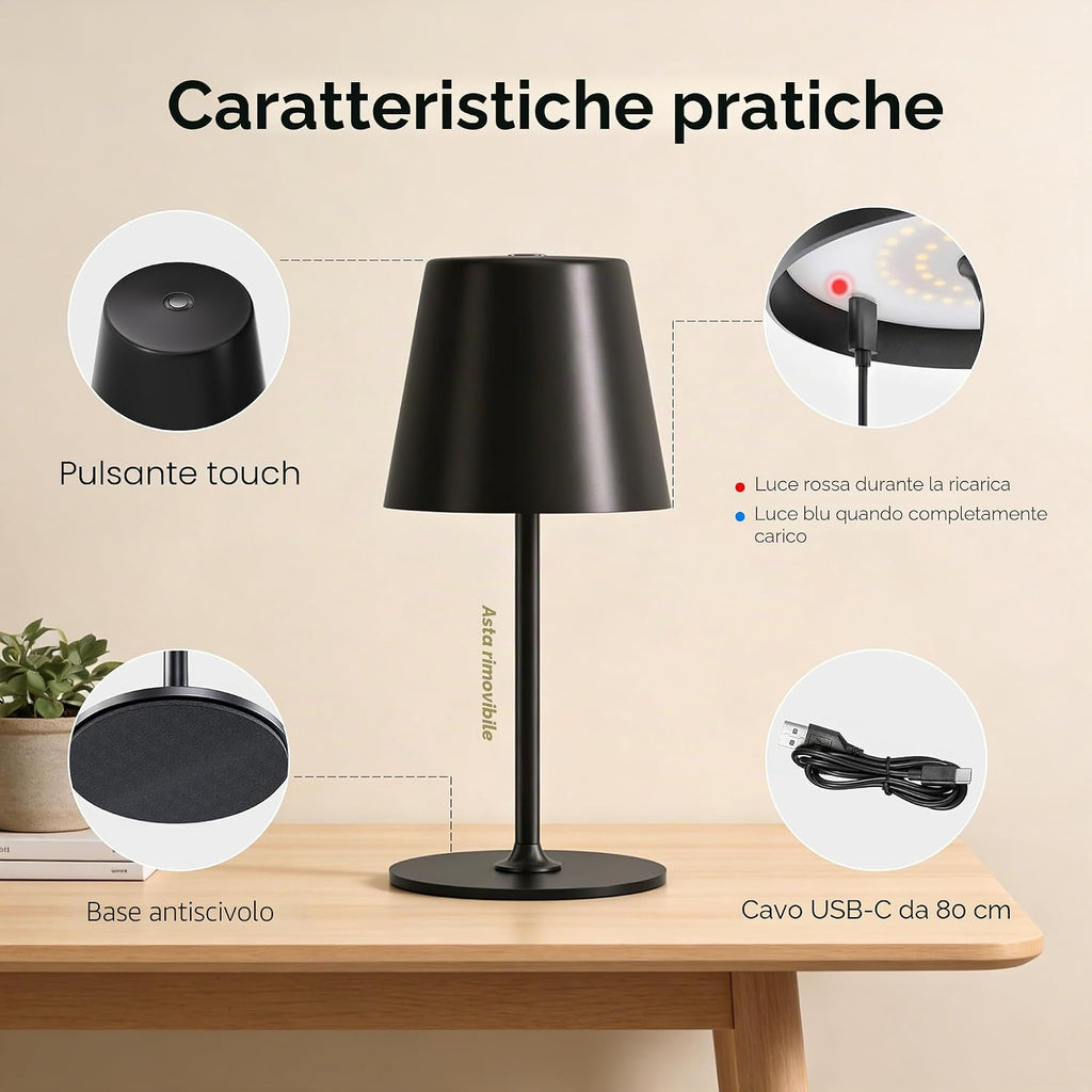 UPXNBOR 2 Pezzi Lampada da Tavolo in Metallo, Lampada LED da Tavolo Senza Fili Ricaricabile, 3 Livelli di Luminosità Regolabili,…