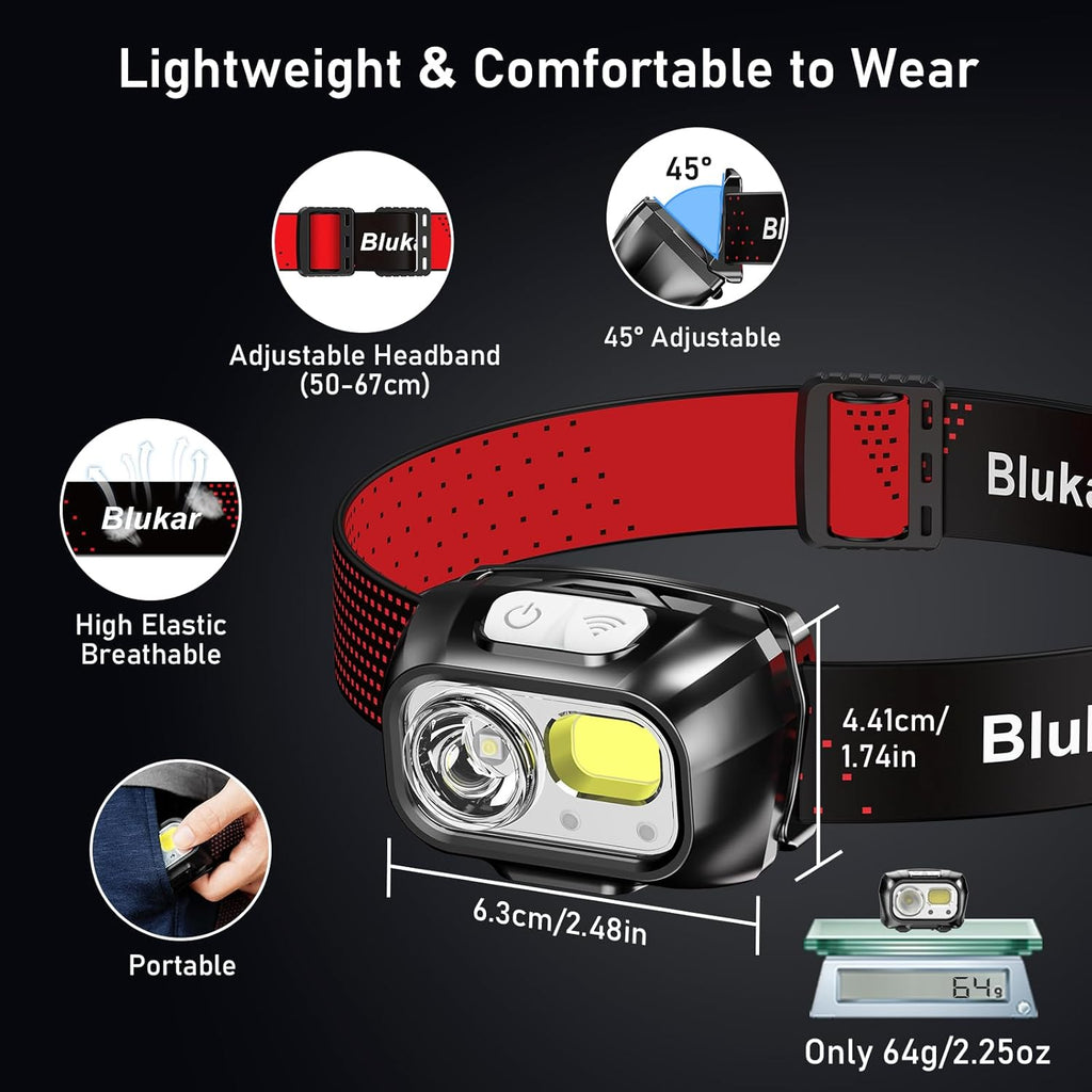 Blukar Torcia Frontale LED 2 Pezzi, 2000 Lumen Lampada Frontale con Sensore | 8 Modalità, Super Luminosa, Dimmerabile Continuo,…