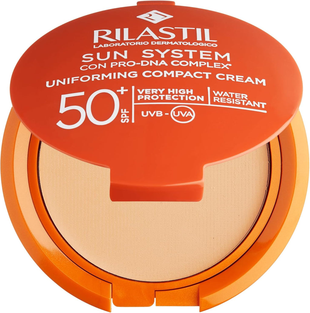 Rilastil Sun System - Base compatta con Spf 50+, corregge le imperfezioni e unifica il tono, resistente all'acqua