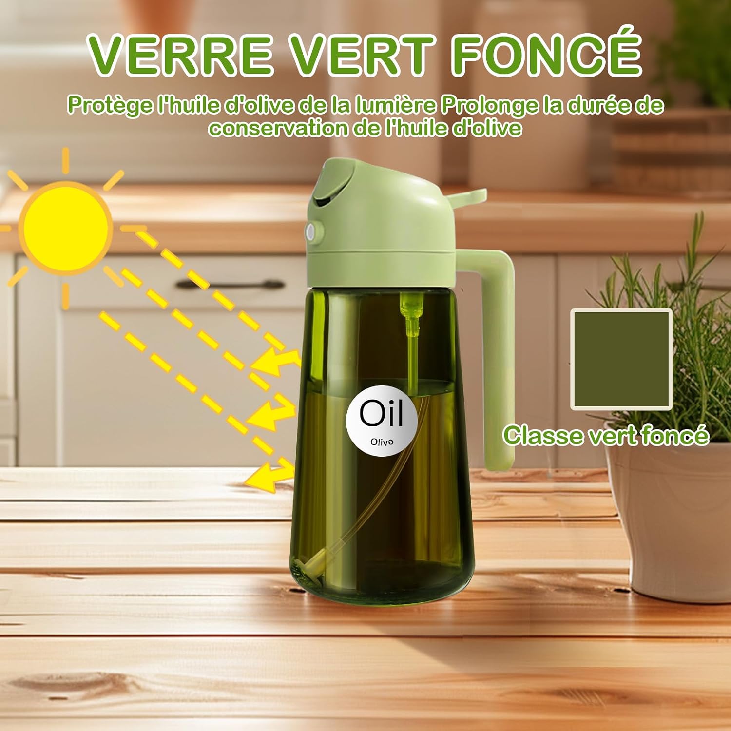YARRAMATE Spruzzino Olio in Vetro Luce Blocco Scuro Verde per Friggitrice Aria 2 in 1, 470 ml Dosatore d'Oliva Bottiglia e Oliera…