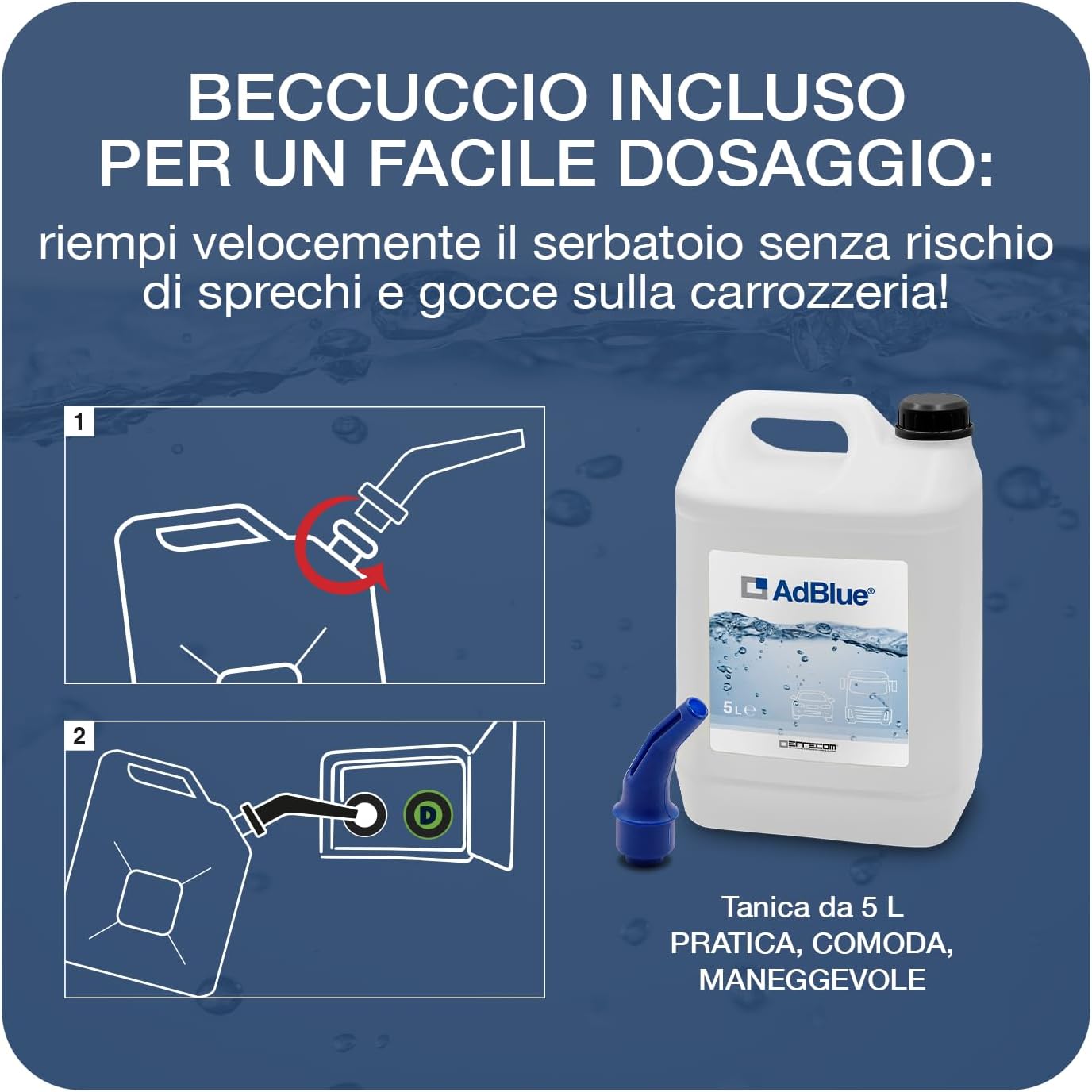 AdBlue® Additivo Motori Diesel per Riduzione Emissioni NOx a Base Urea, Conforme a ISO 22241-1, 10 L (2 x 5 L), Beccuccio Incluso